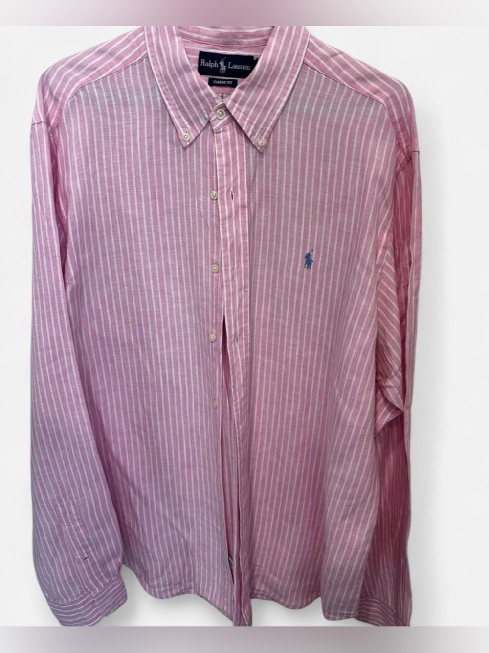 Ralph Lauren Pink & White Striped Linen Button-Down Shirt - Picture 4 of 5